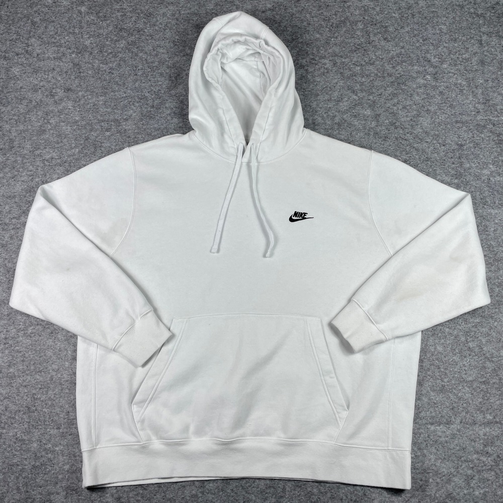 Nike Hoodie Mens XXL White Sportswear Club Fleece Pullover BV2654-100